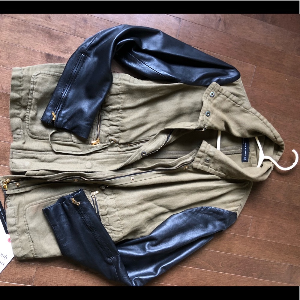 Zara canvas jacket with lamb skin leather sleeves